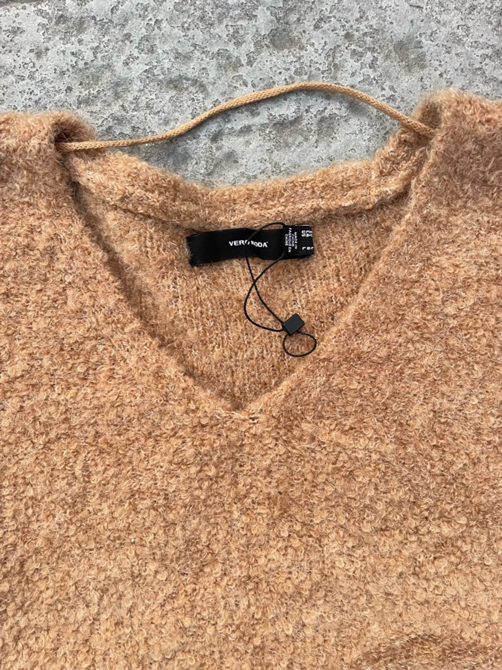 Vero Moda Textured Bouclé Knit Sweater Camel Oversized Cozy Minimalist - Picture 4 of 8